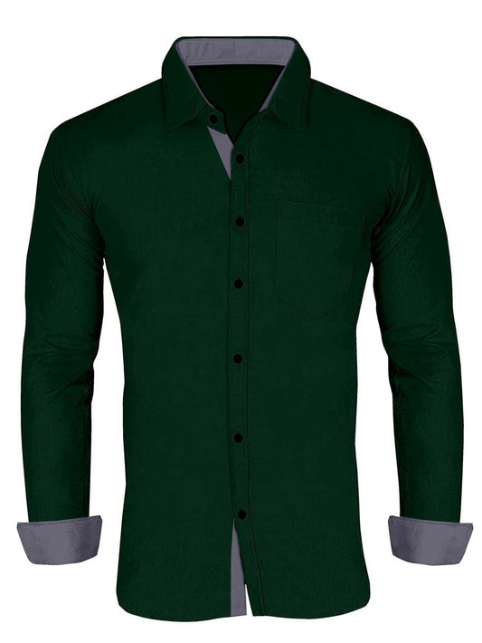 Men's Solid Plain Design Slim Fit Bottle Green Cotton Shirt