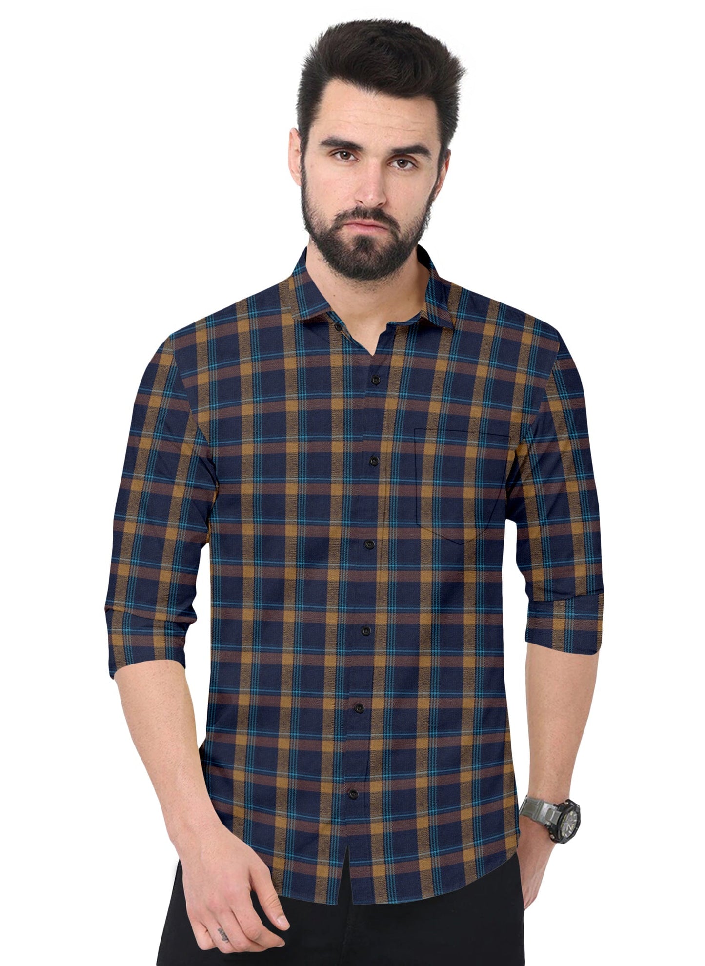 SUR-T Men regular Fit Checkered Spread Collar Casual Shirt