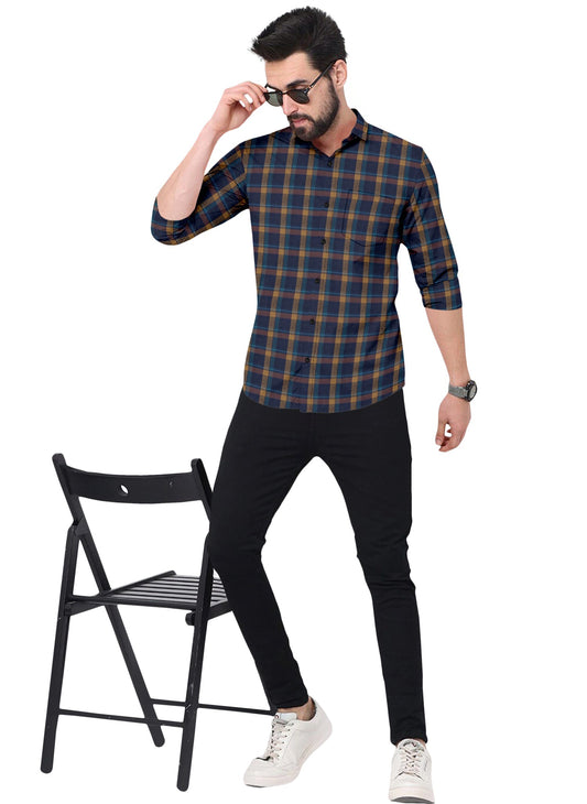 SUR-T Men regular Fit Checkered Spread Collar Casual Shirt