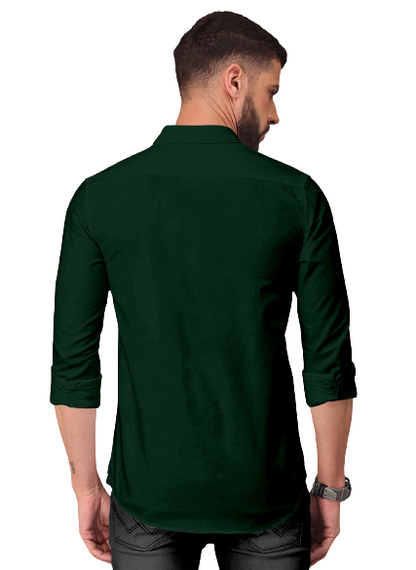 Men's Solid Plain Design Slim Fit Bottle Green Cotton Shirt