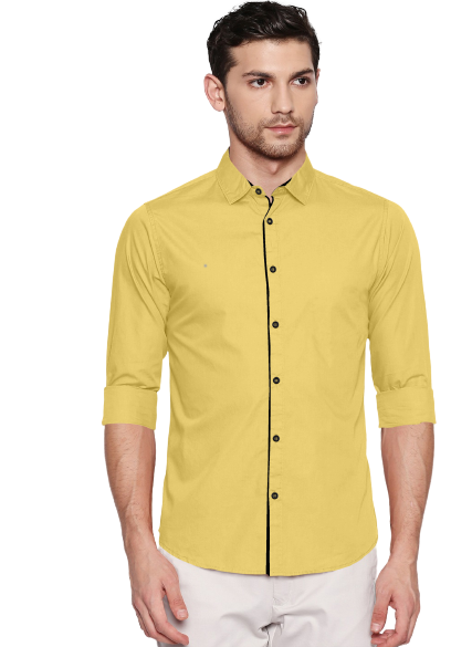 Men's Liner Design Slim Fit Beige Cotton Shirt