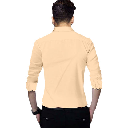 Men's Solid Slim Fit Cotton Double Button Beige Shirt