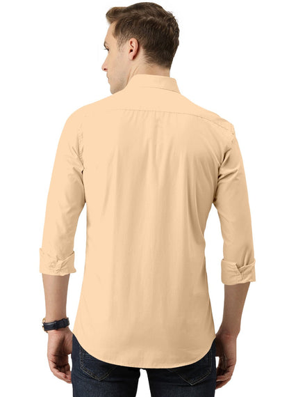 Men's Solid Slim Fit Cotton Double Button Beige Shirt