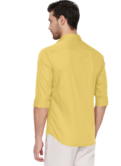 Men's Liner Design Slim Fit Beige Cotton Shirt