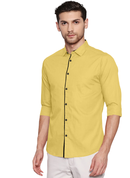 Men's Liner Design Slim Fit Beige Cotton Shirt
