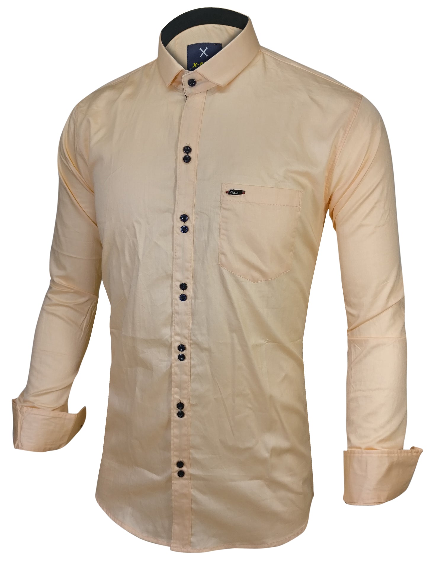 Men's Solid Slim Fit Cotton Double Button Beige Shirt