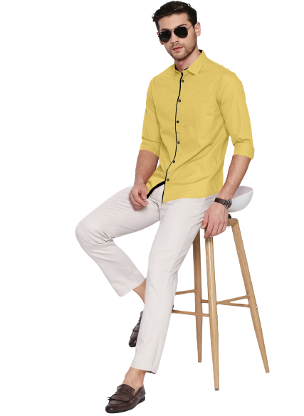 Men's Liner Design Slim Fit Beige Cotton Shirt