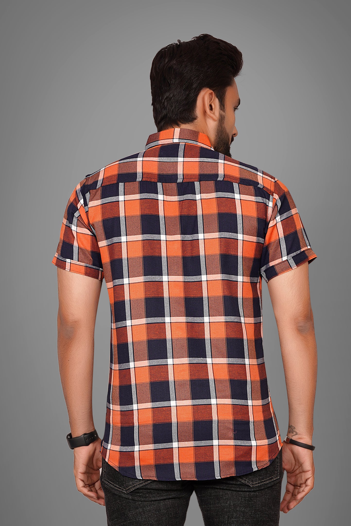 SUR-T Men's Regular Fit Printed Spread Collar Casual Dark Orange Shirt