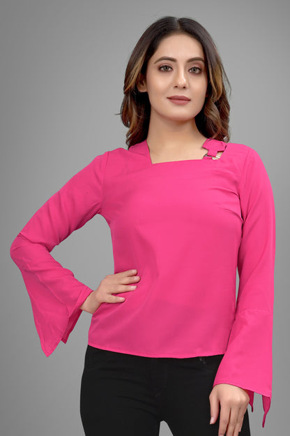 SUR-T Regular Sleeves Solid Velvet Women Dark Pink Top