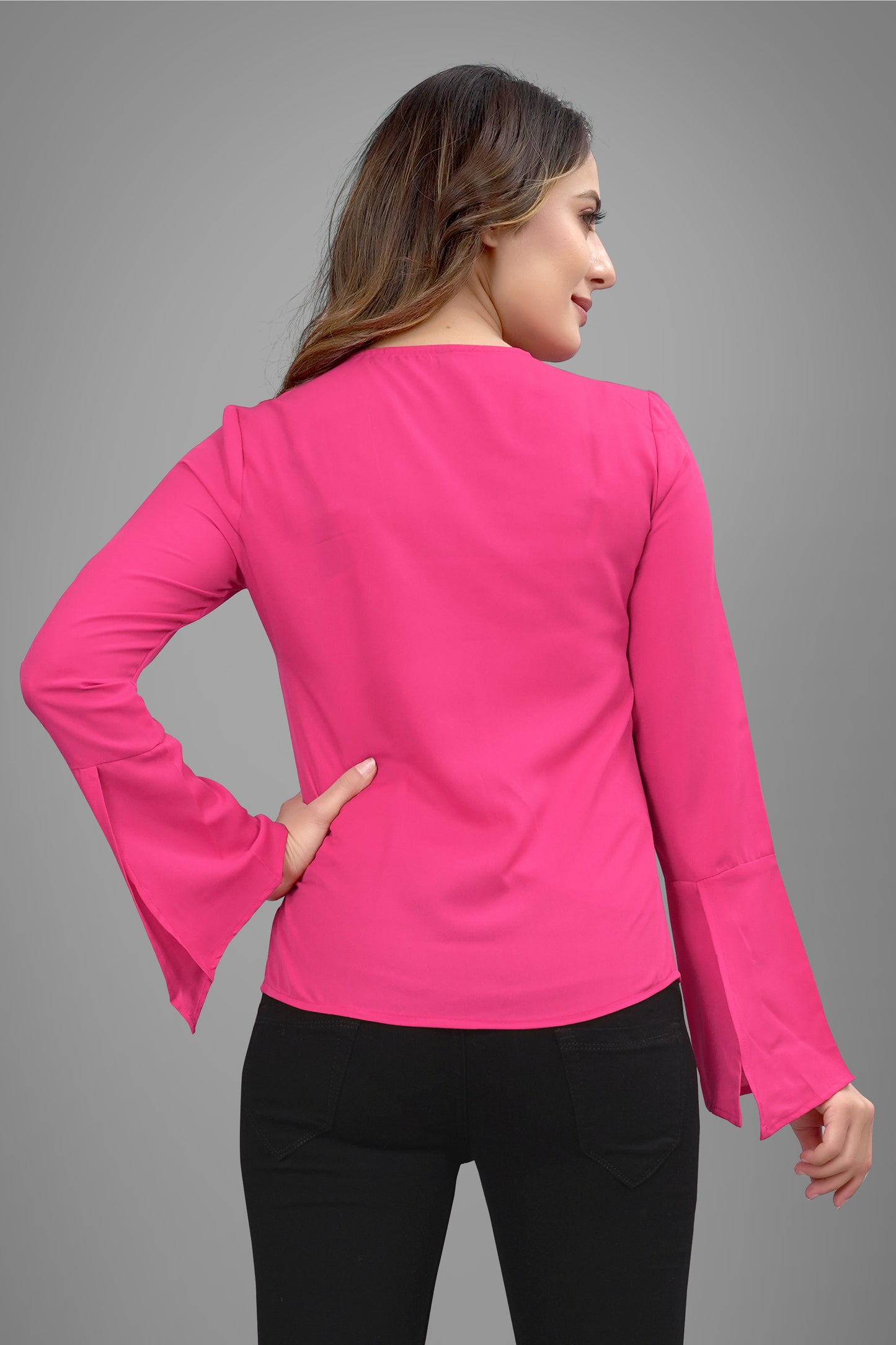 SUR-T Regular Sleeves Solid Velvet Women Dark Pink Top