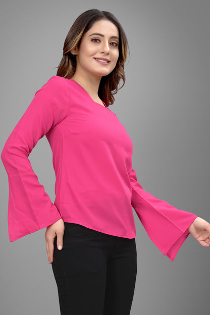 SUR-T Regular Sleeves Solid Velvet Women Dark Pink Top