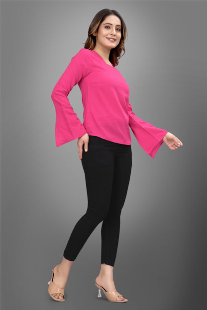 SUR-T Regular Sleeves Solid Velvet Women Dark Pink Top