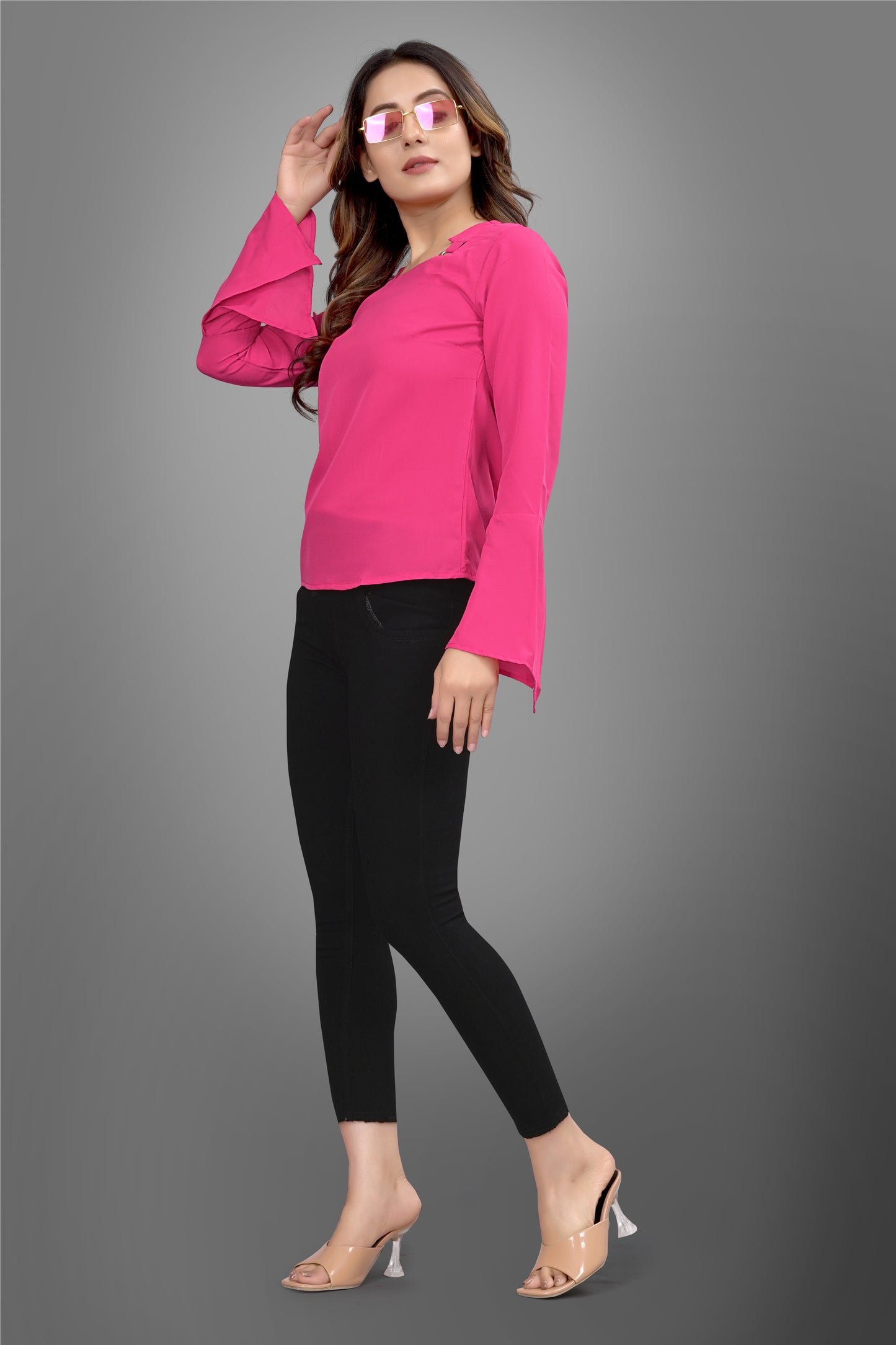 SUR-T Regular Sleeves Solid Velvet Women Dark Pink Top