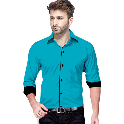 Men's Liner Design Slim Fit Dark Blue Cotton Shirt