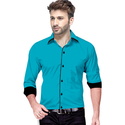 Men's Liner Design Slim Fit Dark Blue Cotton Shirt