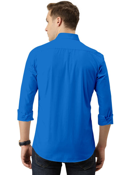 Men's Solid Slim Fit Cotton Double Button Dark Blue Shirt