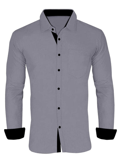 Men's Solid Plain Design Slim Fit Grey Cotton Shirt