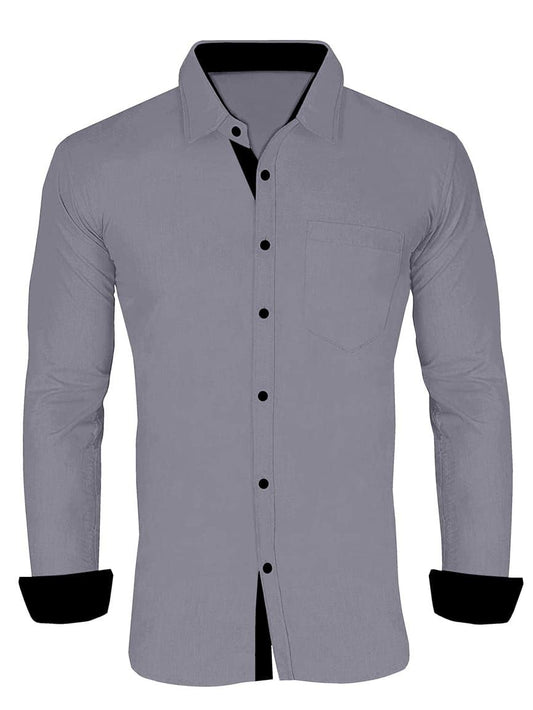 Men's Solid Plain Design Slim Fit Grey Cotton Shirt