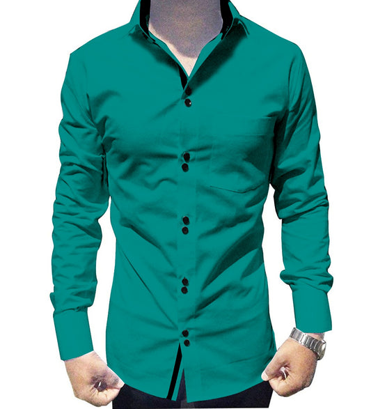 Men's Solid Slim Fit Cotton Double Button Dark Green Shirt