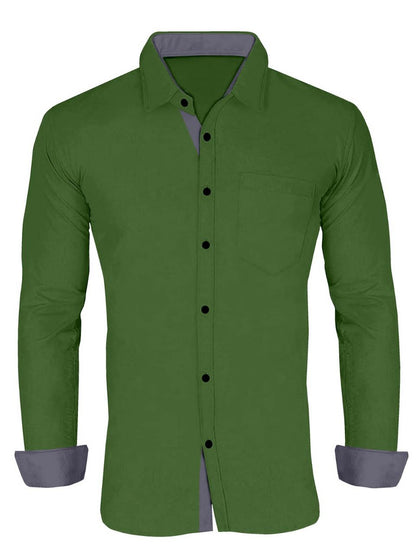 Men's Solid Plain Design Slim Fit Dark Green Cotton Shirt