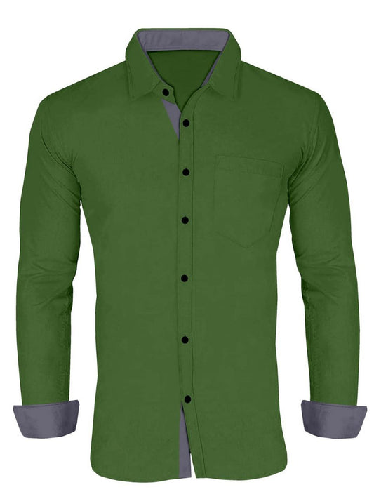 Men's Solid Plain Design Slim Fit Dark Green Cotton Shirt