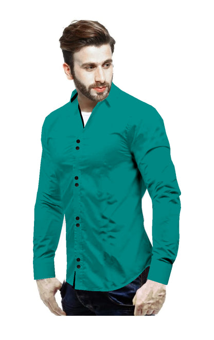 Men's Solid Slim Fit Cotton Double Button Dark Green Shirt
