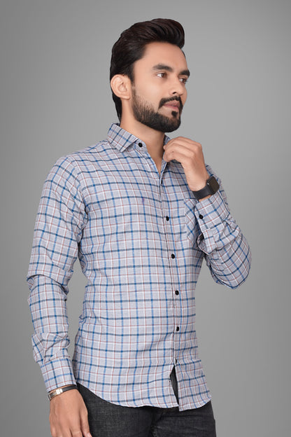 SUR-T Men Regular Fit Checkered Spread Collar Casual Grey Shirt