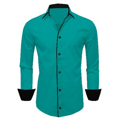 Men's Liner Design Slim Fit Dark Green Cotton Shirt