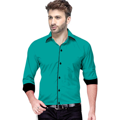 Men's Liner Design Slim Fit Dark Green Cotton Shirt