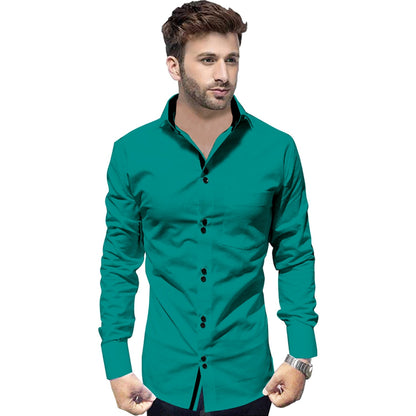 Men's Solid Slim Fit Cotton Double Button Dark Green Shirt