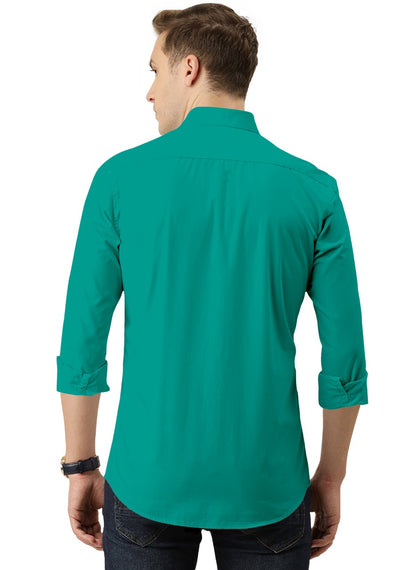 Men's Solid Slim Fit Cotton Double Button Dark Green Shirt