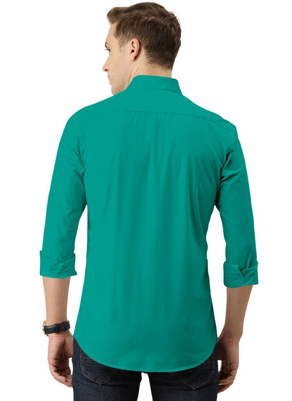 Men's Solid Slim Fit Cotton Double Button Dark Green Shirt
