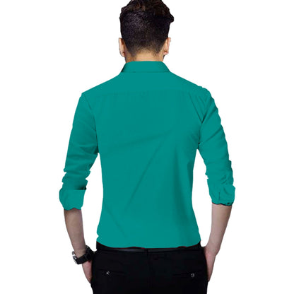 Men's Solid Slim Fit Cotton Double Button Dark Green Shirt