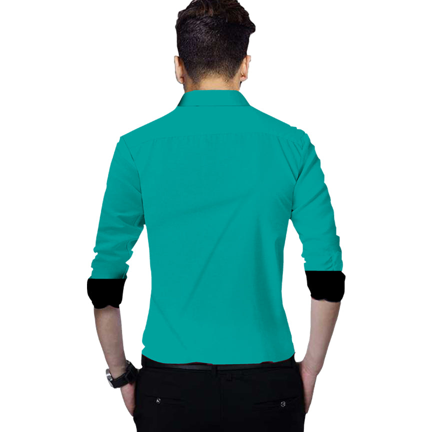 Men's Liner Design Slim Fit Dark Green Cotton Shirt