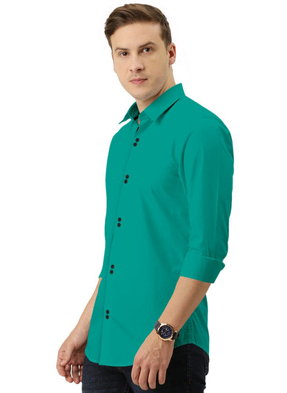 Men's Solid Slim Fit Cotton Double Button Dark Green Shirt
