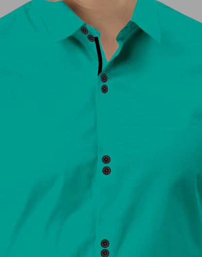 Men's Solid Slim Fit Cotton Double Button Dark Green Shirt