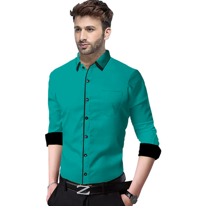 Men's Liner Design Slim Fit Dark Green Cotton Shirt