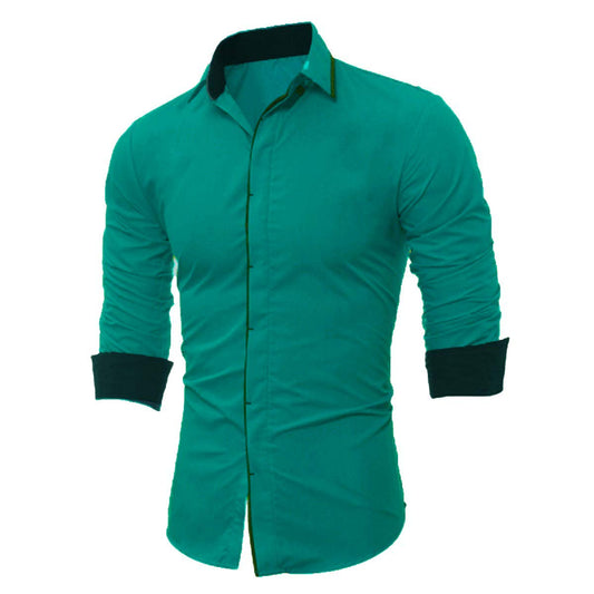 Men's Liner Design Slim Fit Dark Green Cotton Shirt