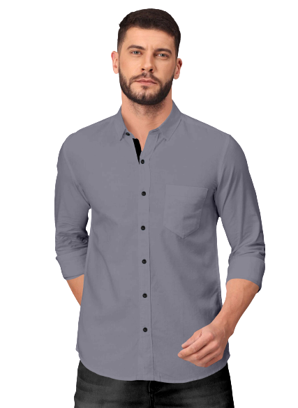 Men's Solid Plain Design Slim Fit Grey Cotton Shirt