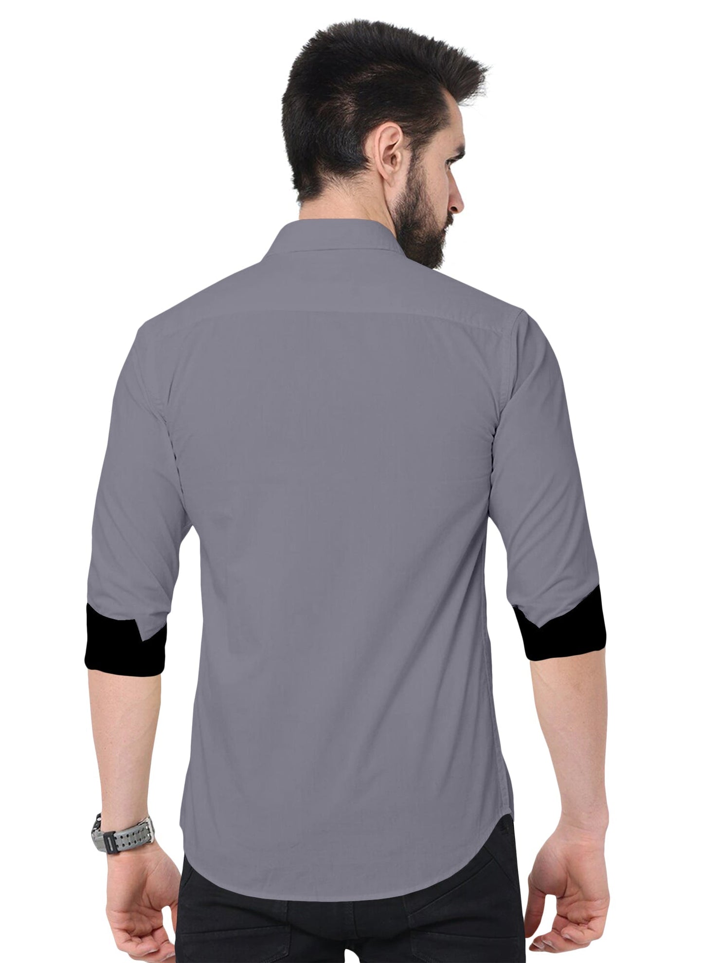 Men's Solid Plain Design Slim Fit Grey Cotton Shirt