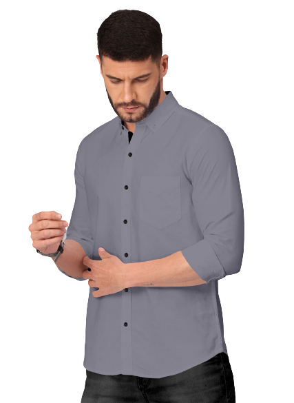 Men's Solid Plain Design Slim Fit Grey Cotton Shirt