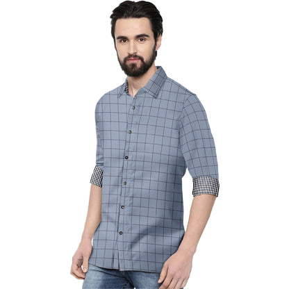 Men's 7 Checkers Slim Fit Grey Cotton Shirt