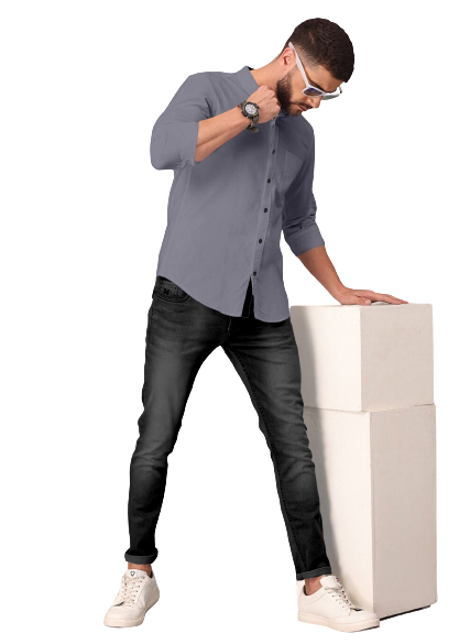 Men's Solid Plain Design Slim Fit Grey Cotton Shirt