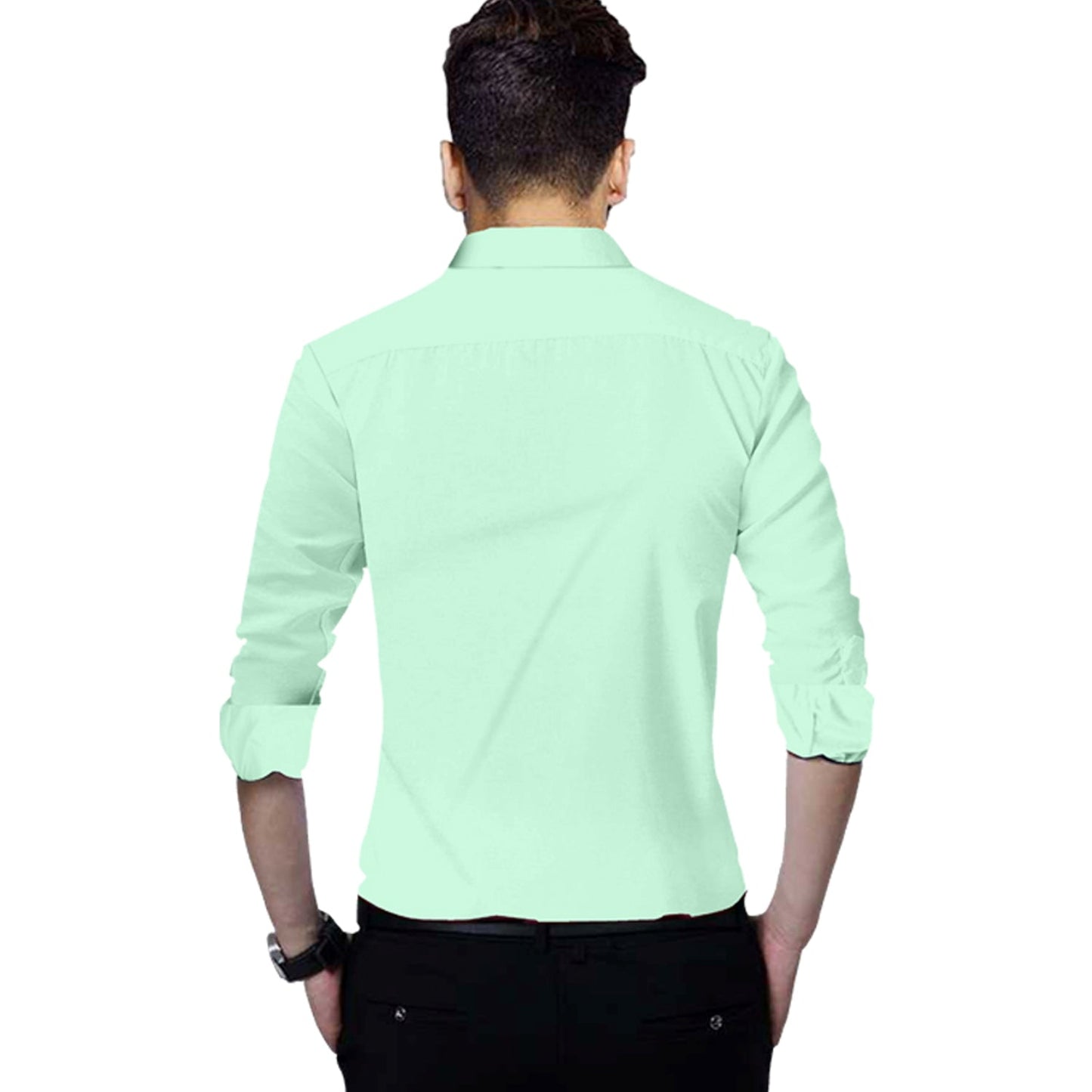 Men's Solid Slim Fit Cotton Double Button Light Green Shirt