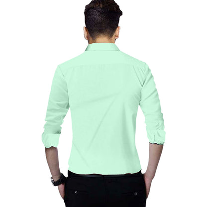 Men's Solid Slim Fit Cotton Double Button Light Green Shirt