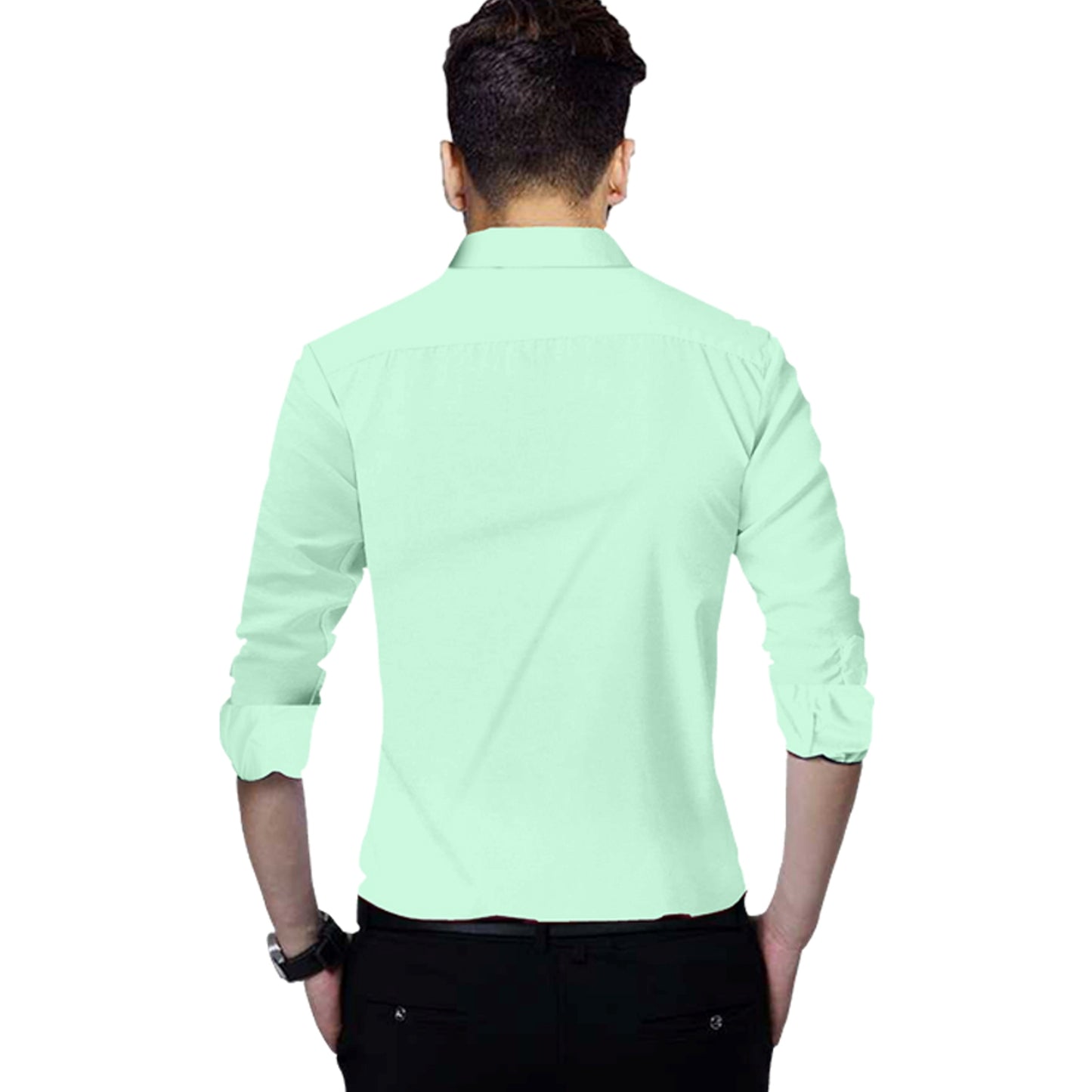 Men's Solid Slim Fit Cotton Double Button Light Green Shirt