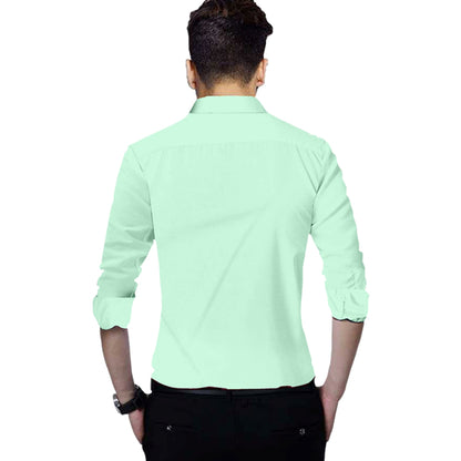 Men's Solid Slim Fit Cotton Double Button Light Green Shirt
