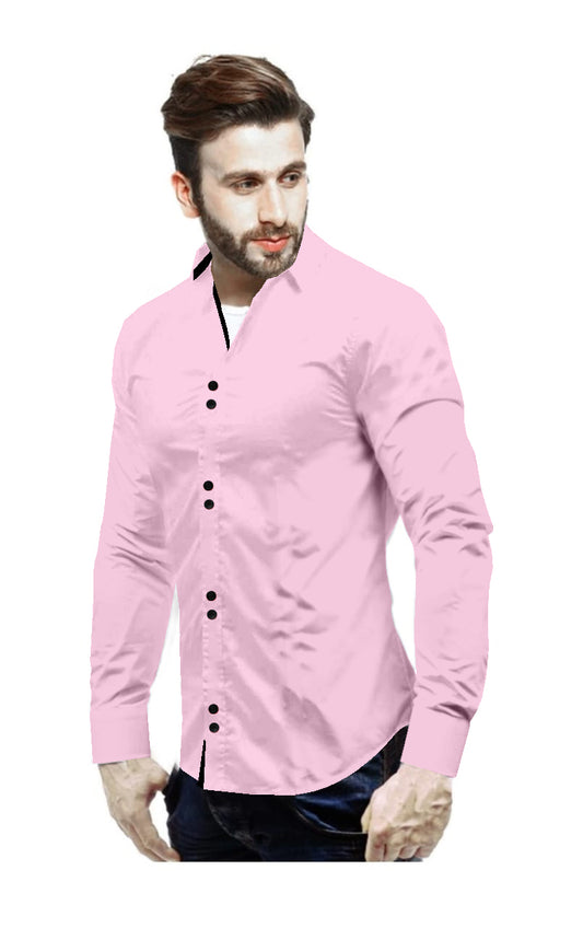 Men's Solid Slim Fit Cotton Double Button Light Pink Shirt