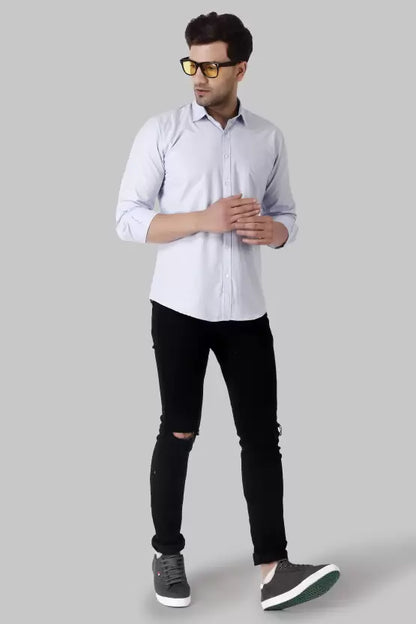 Men's Regular Fit Solid Spread Collar Casual Light Sky Shirt