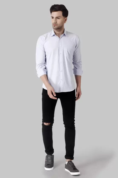 Men's Regular Fit Solid Spread Collar Casual Light Sky Shirt